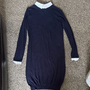 Seraphine Maternity Navy Knitted Dress with Collar Hazel